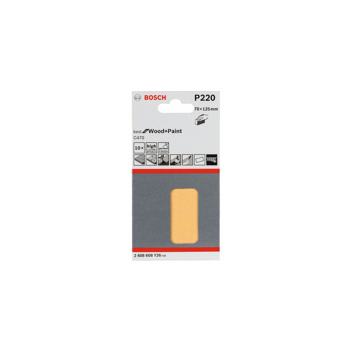  Bosch Feuilles Abrasives 70x120mm C470 Pour Cales De Ponçage Best For Wood+Paint (x10)