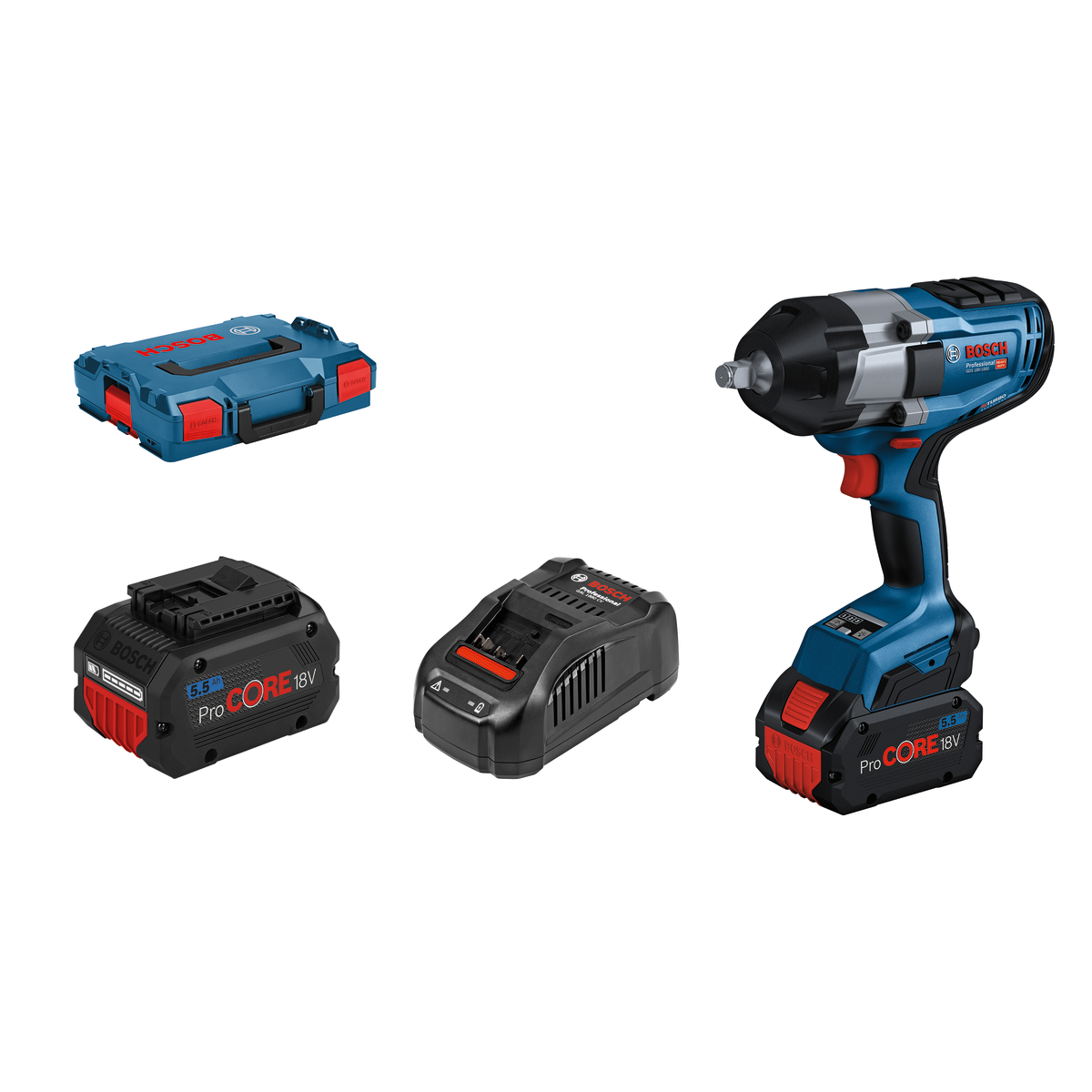  Bosch GDS 18V-1000 Boulonneuse Sans-fil 18V 1000Nm 2x5.5Ah + L-Boxx (06019J8303)