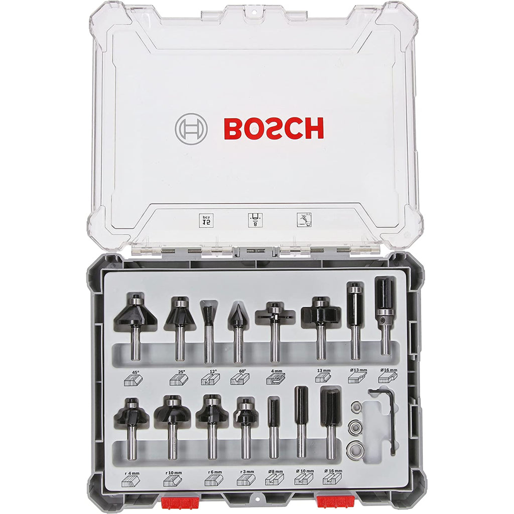  Bosch Kit De 15 Fraises Mixtes ø8 Mm Pour Défonceuse Avec Un Cutter Offert (0615997653)