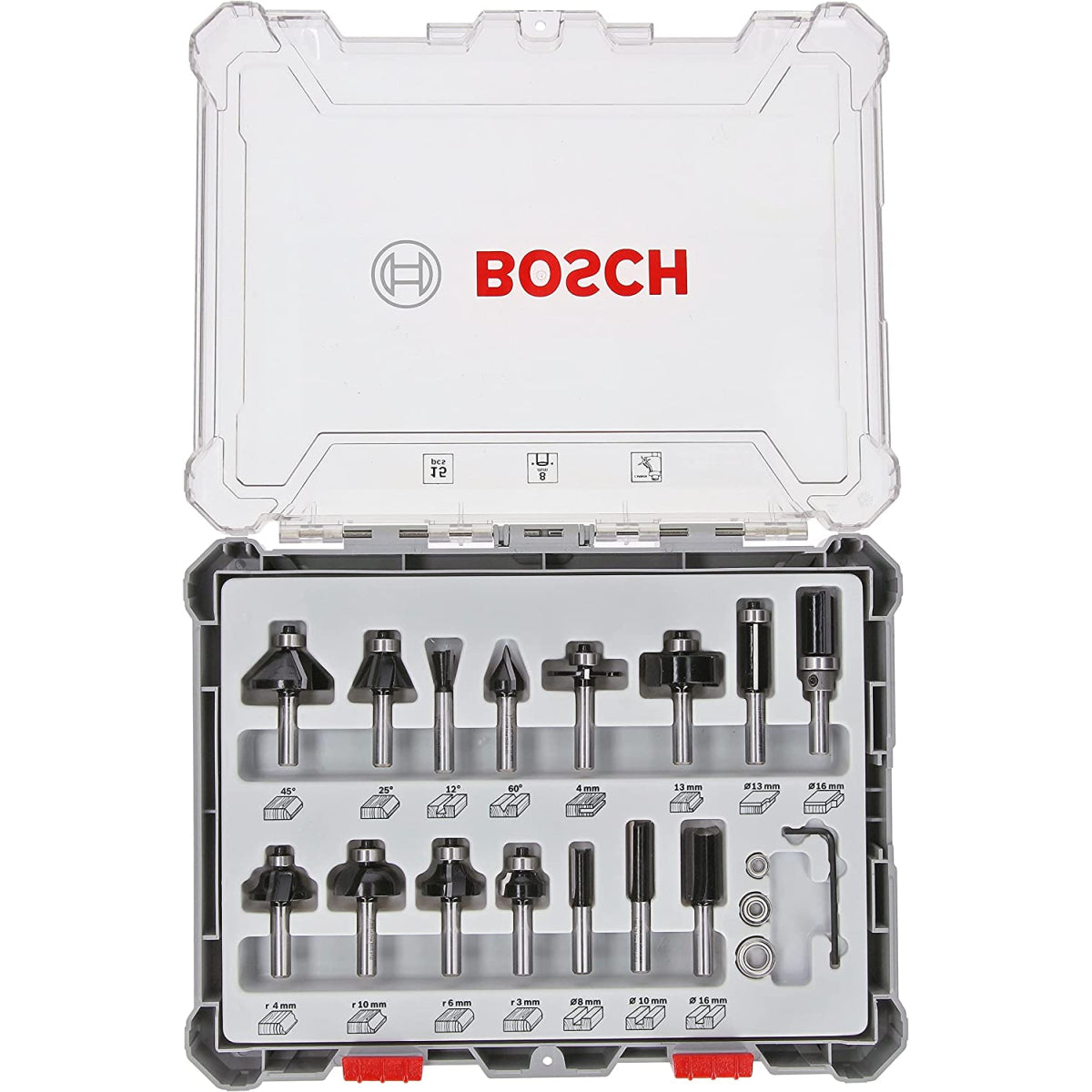 Bosch Kit De 15 Fraises Mixtes ø8 Mm Pour Défonceuse Avec Un Cutter Offert (0615997653)