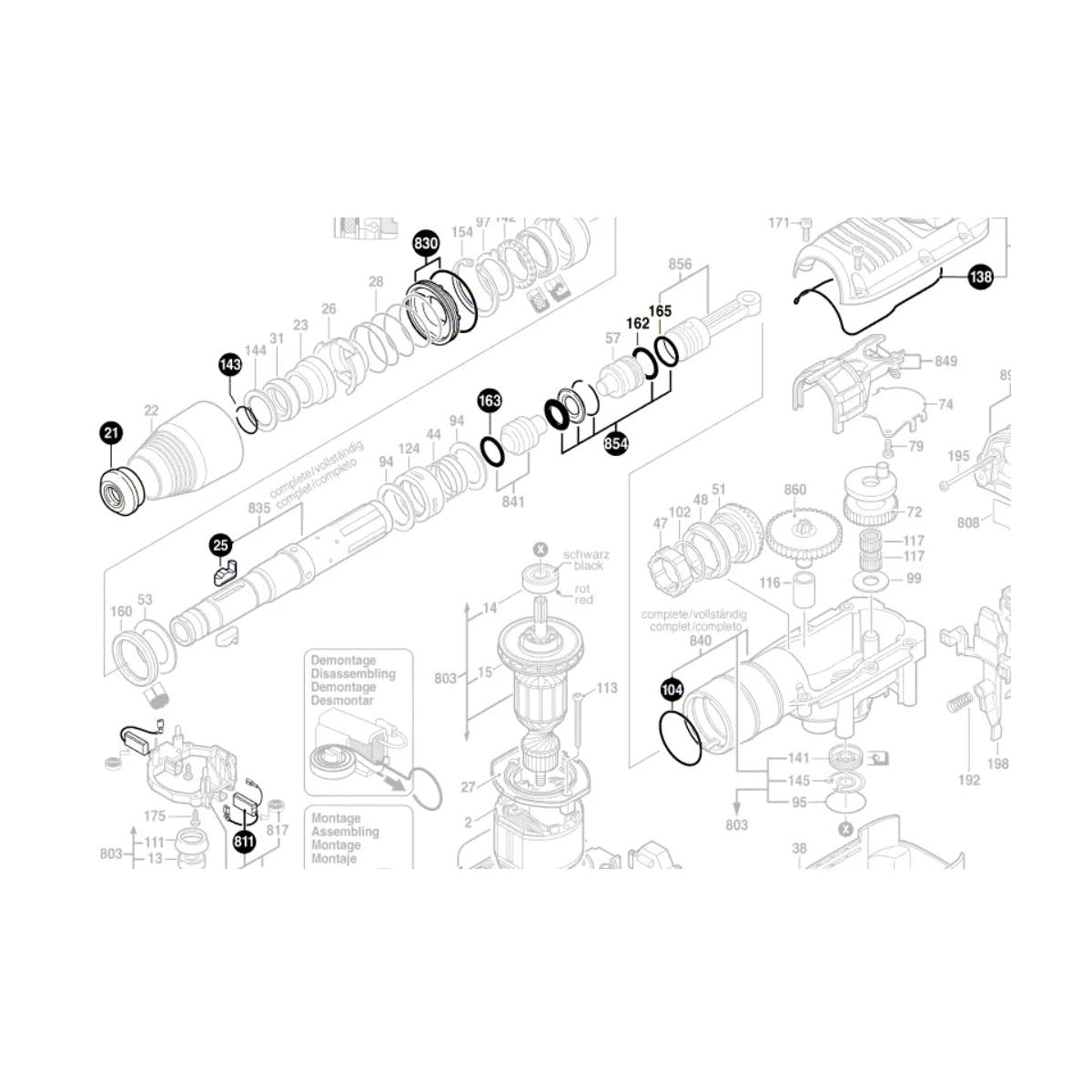  Bosch Kit De Réparation Pour Perforateur GBH5-40DE & Würth BMH40-XE (1617000430)