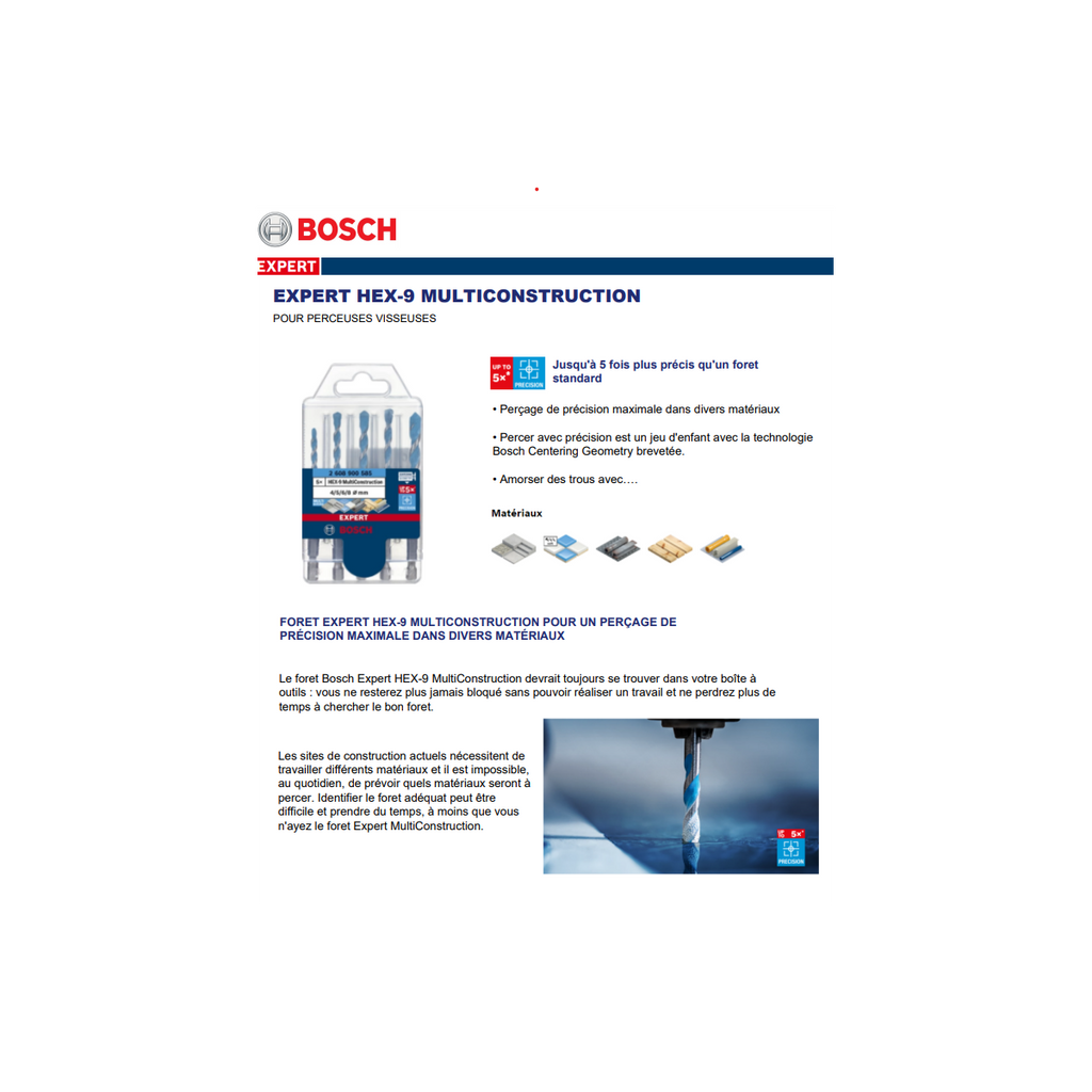  Bosch Lot De X3 Forets Multi-matériaux Polyvalents HEX-9 Ø5-6-8 (2608900584)