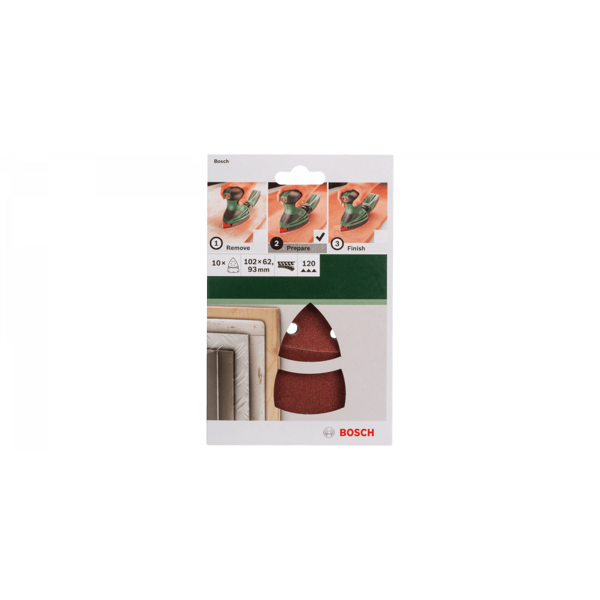  Bosch Pack De 10 Abrasifs Velcro 102x62 93mm Pour Ponceuse Vibrante