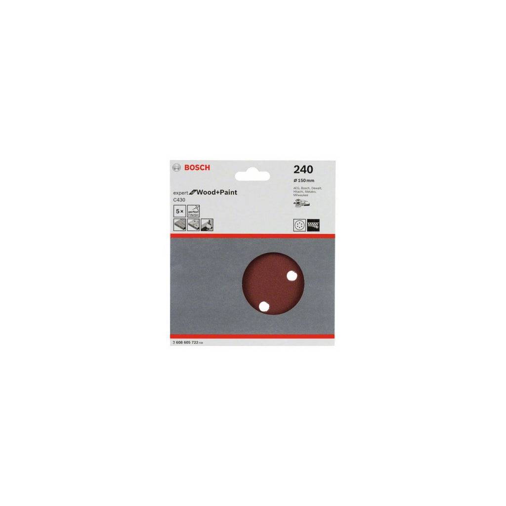  Bosch Pack De 5 Abrasifs Velcro ø150mm 6 Trous C430 Expert For Wood And Paint