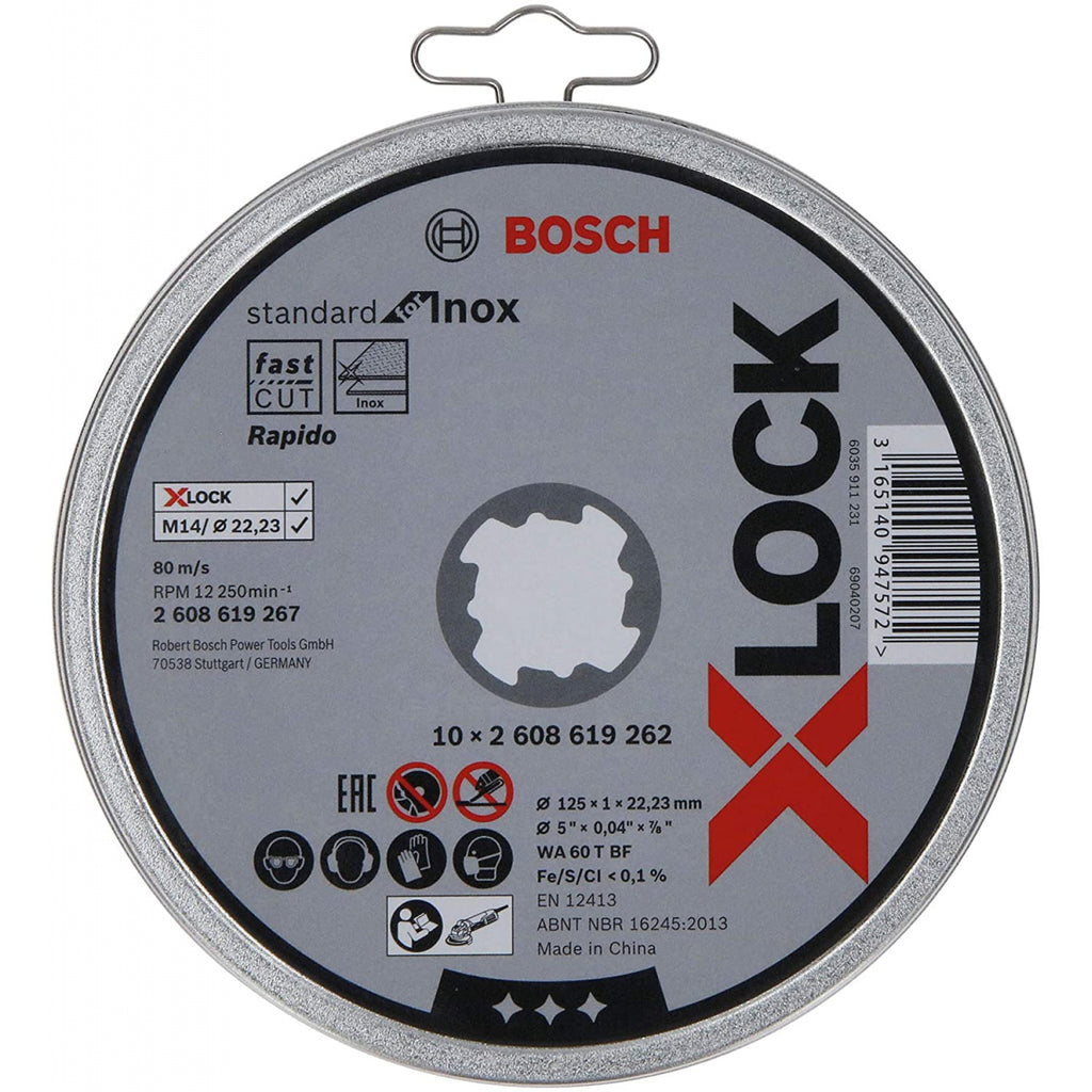  Bosch X10 Disques à Tronçonner Droits X-LOCK Standard For Inox ø125x1mm (2608619267)