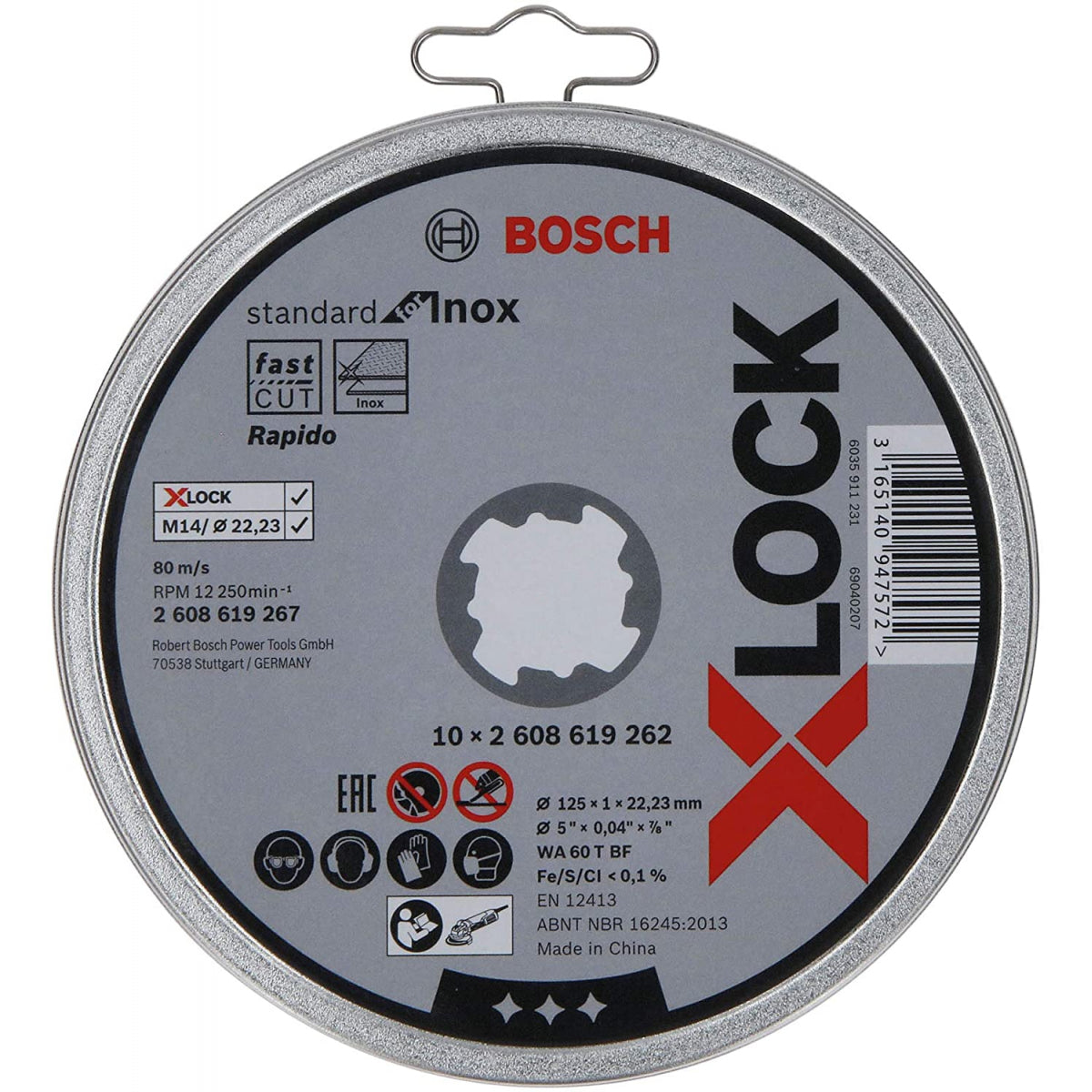  Bosch X10 Disques à Tronçonner Droits X-LOCK Standard For Inox ø125x1mm (2608619267)