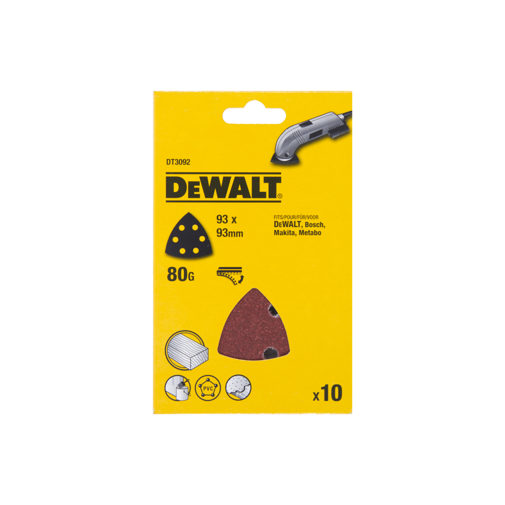  Dewalt 10 Feuilles Abrasives Delta 93x93mm 6 Trous