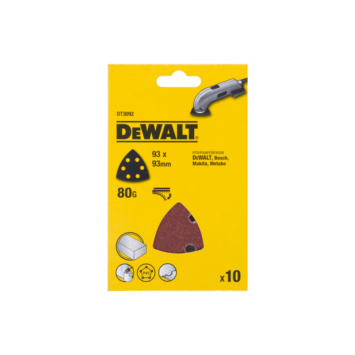  Dewalt 10 Feuilles Abrasives Delta 93x93mm 6 Trous