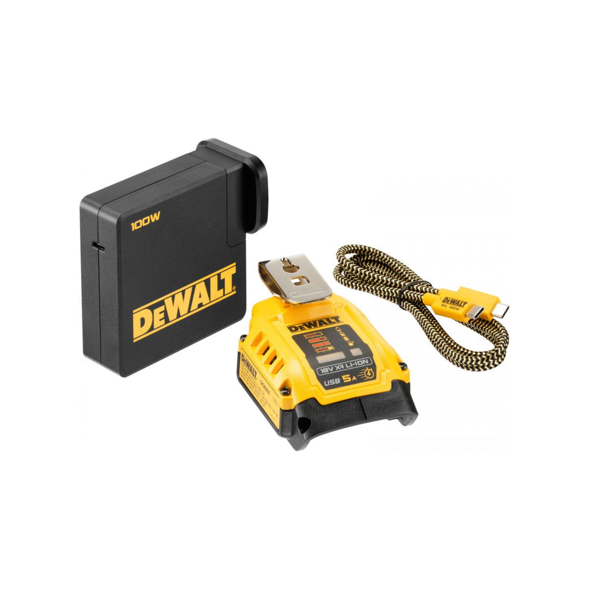  DeWalt Adaptateur, Chargeur USB-A & USB-C Pour Batterie XR 18V Et 54V DCB094K-QW