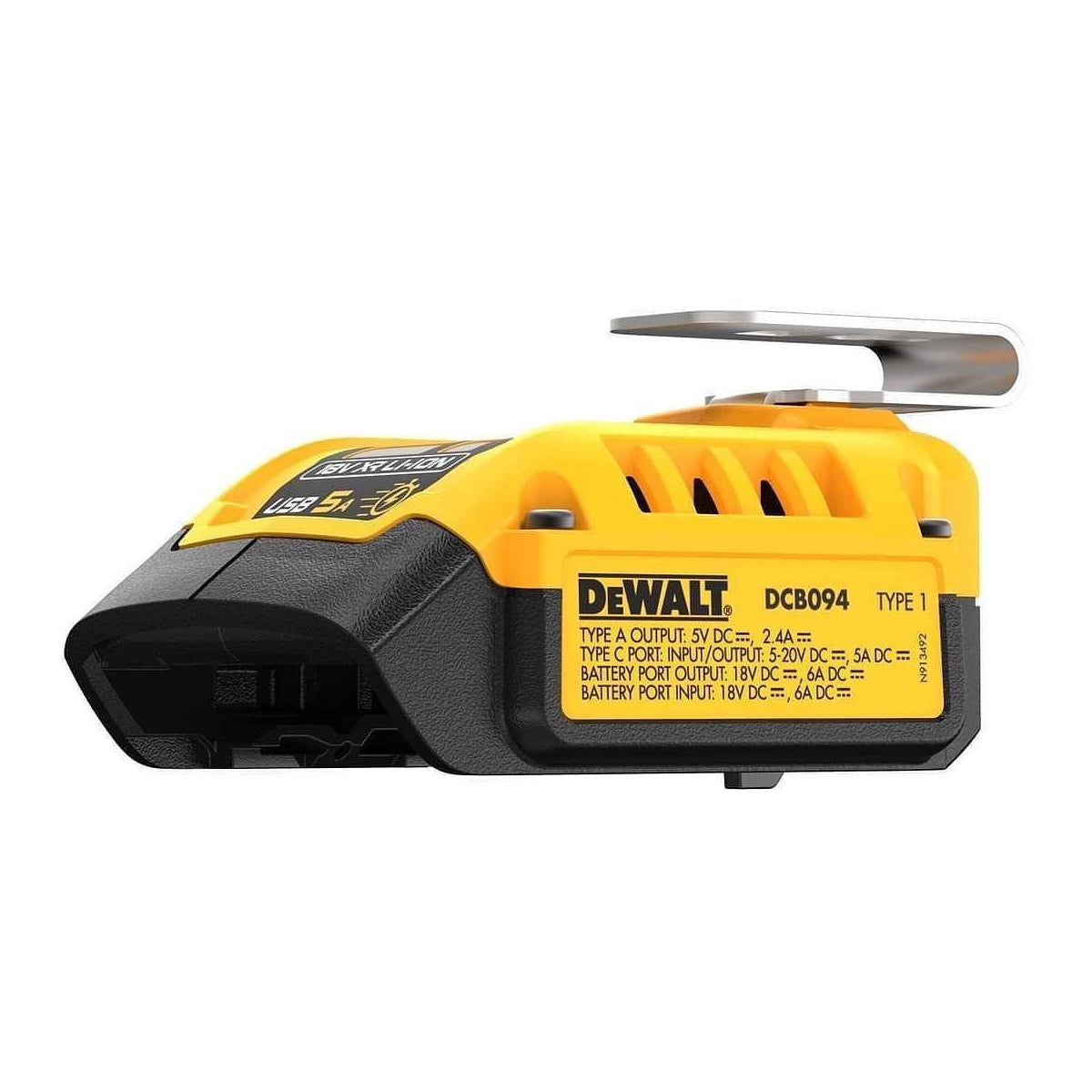  DeWalt Adaptateur, Chargeur USB-A & USB-C Pour Batterie XR 18V Et 54V DCB094K-QW