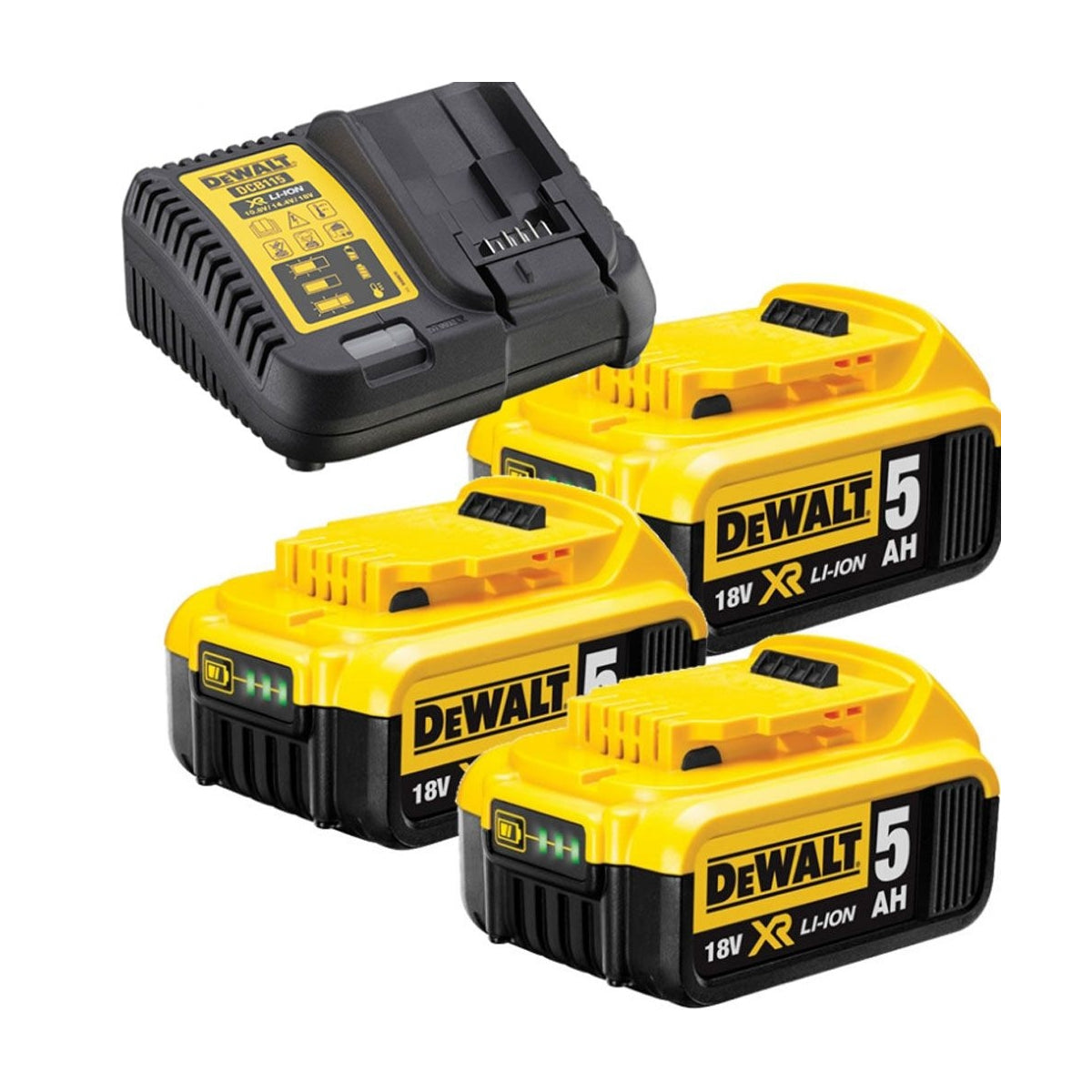  Dewalt DCB115P3-QW Pack De 3 Batteries 18V 5.0Ah XR Li-ion + Chargeur DCB115