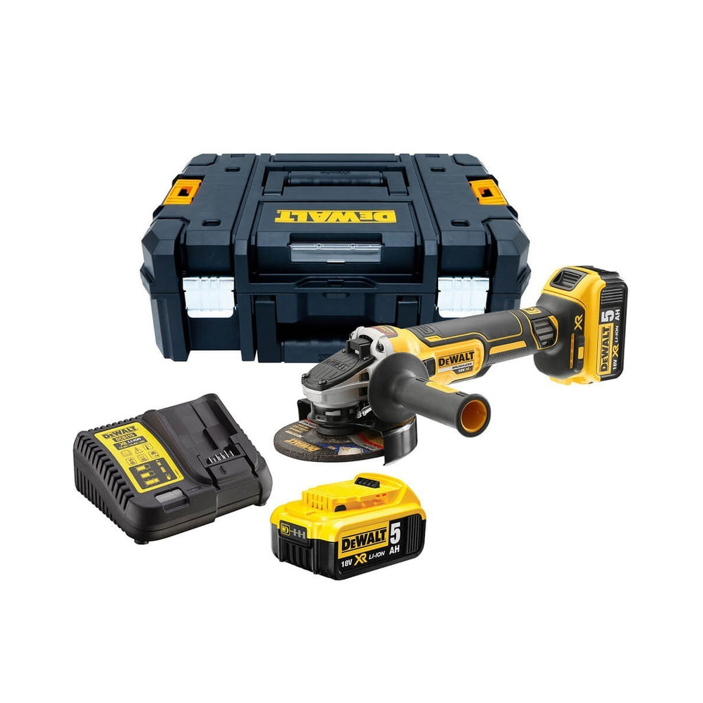  Dewalt DCG405P2-QW Meuleuse Sans Fil 18V Brushless 2x5.0Ah ø125mm Avec Coffret T-Stak