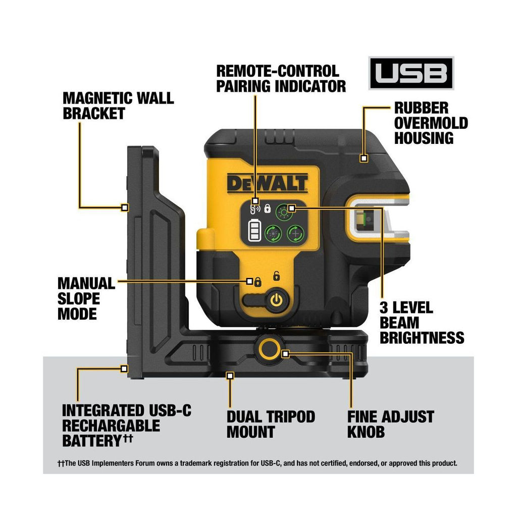  DeWalt DCLE14251GB-XJ Niveau Laser Croix + 5 Points 3x180° Verts USB-C