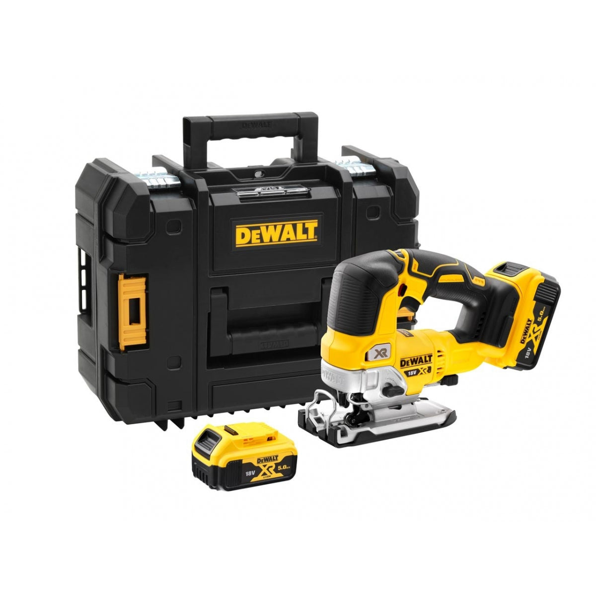  Dewalt DCS334P2 Scie Sauteuse 18V XR 2x5.0Ah Li-ion Brushless + Coffret TSTAK (poignée Supérieure)