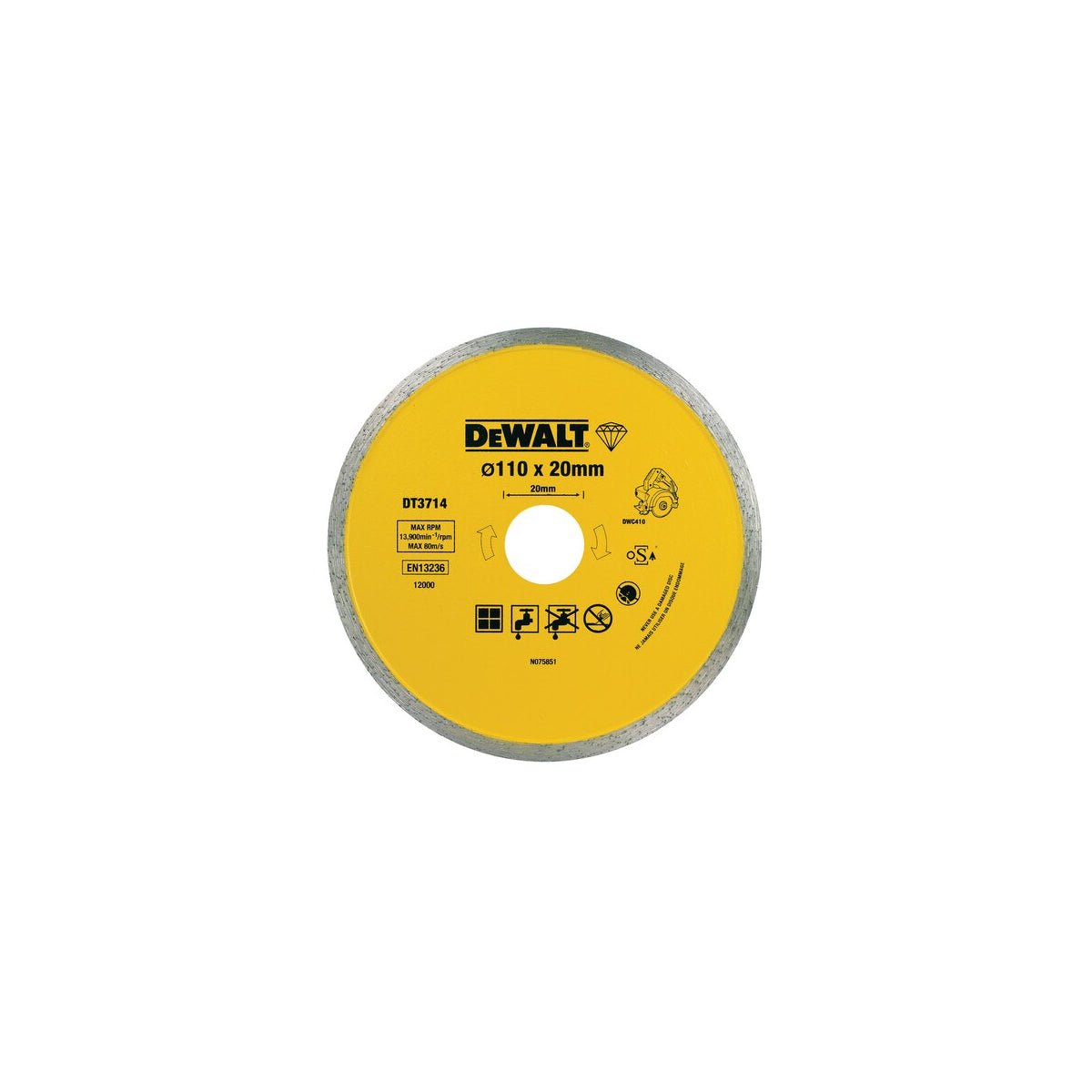  DeWALT Disque Diamant ø110x20mm Pour Scie à Carrelage DWC410 (DT3714-QZ)