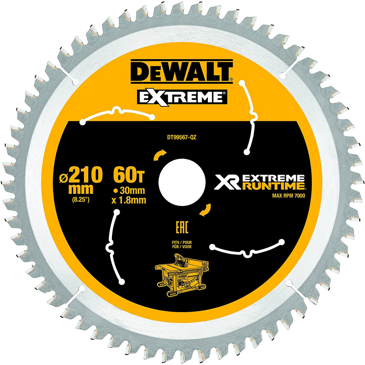  DeWALT Lame De Scie Circulaire ø210x30 60 Dents "Extrême Runtime" DT99567-QZ