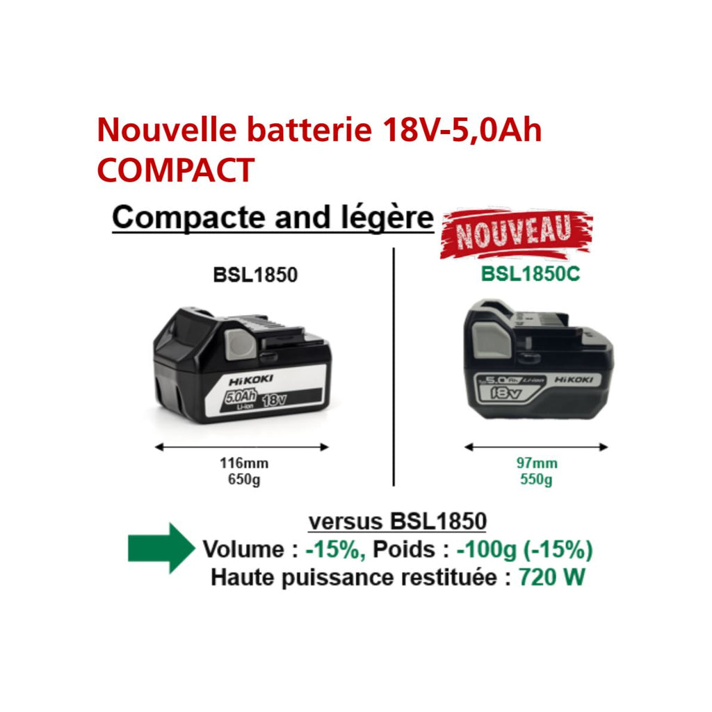  Hikoki Batterie à Glissière 18V 5.0Ah à Glissière Li-ion BSL1850C