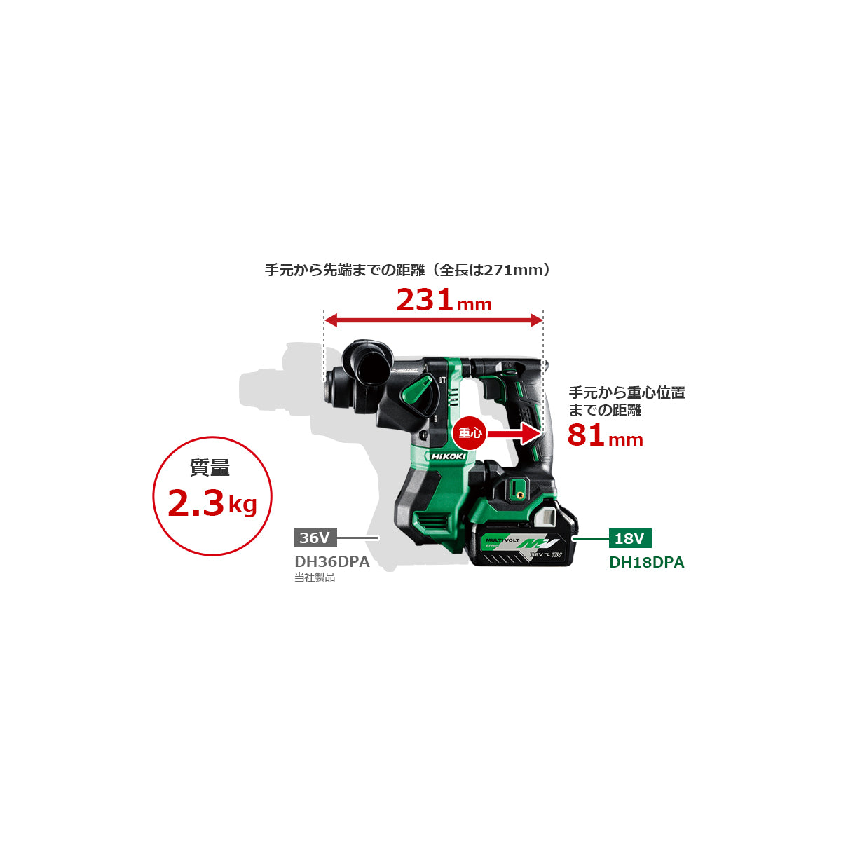  Hikoki DH18DPAWPZ Perforateur Sans Fil 18V Brushless 2x5.0Ah Avec Coffret Hit Case
