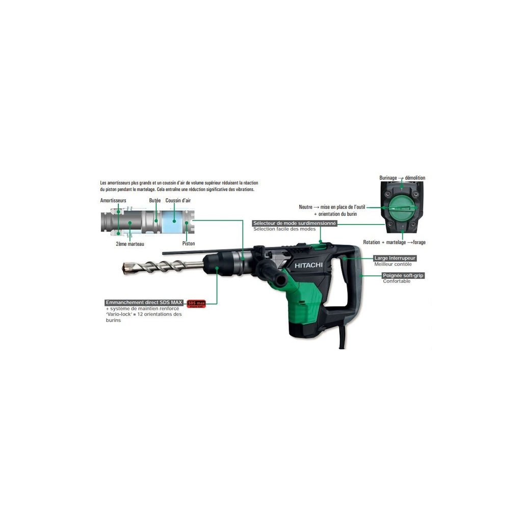  Hikoki DH40MC WSZ Perfo-burineur 40mm SDS MAX 1100W - 8,5 Joules - 7,1 Kg