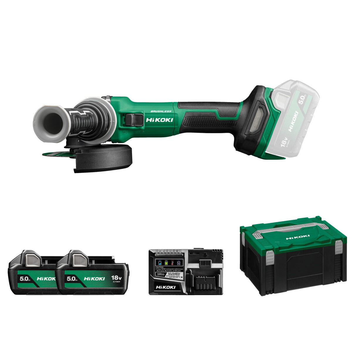  Hikoki G1813DVEWQZ Meuleuse Sans Fil 18V ø125mm 2x5Ah Avec Coffret De Transport
