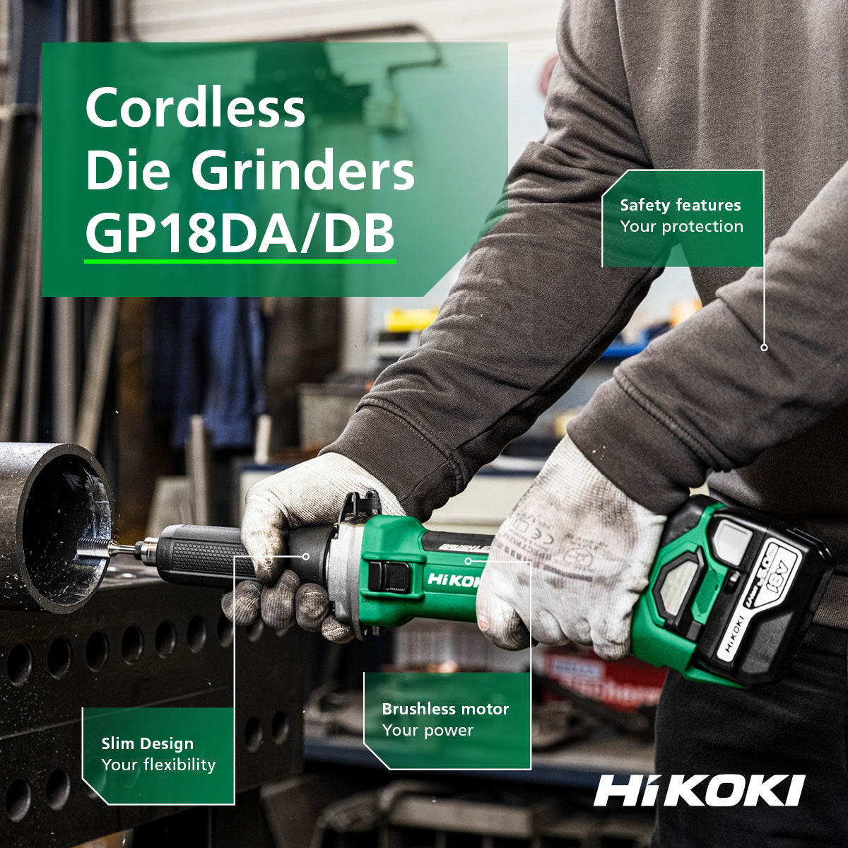  Hikoki GP18DAW5Z Meuleuse Droite Sans Fil 18V ø6mm Avec Coffret