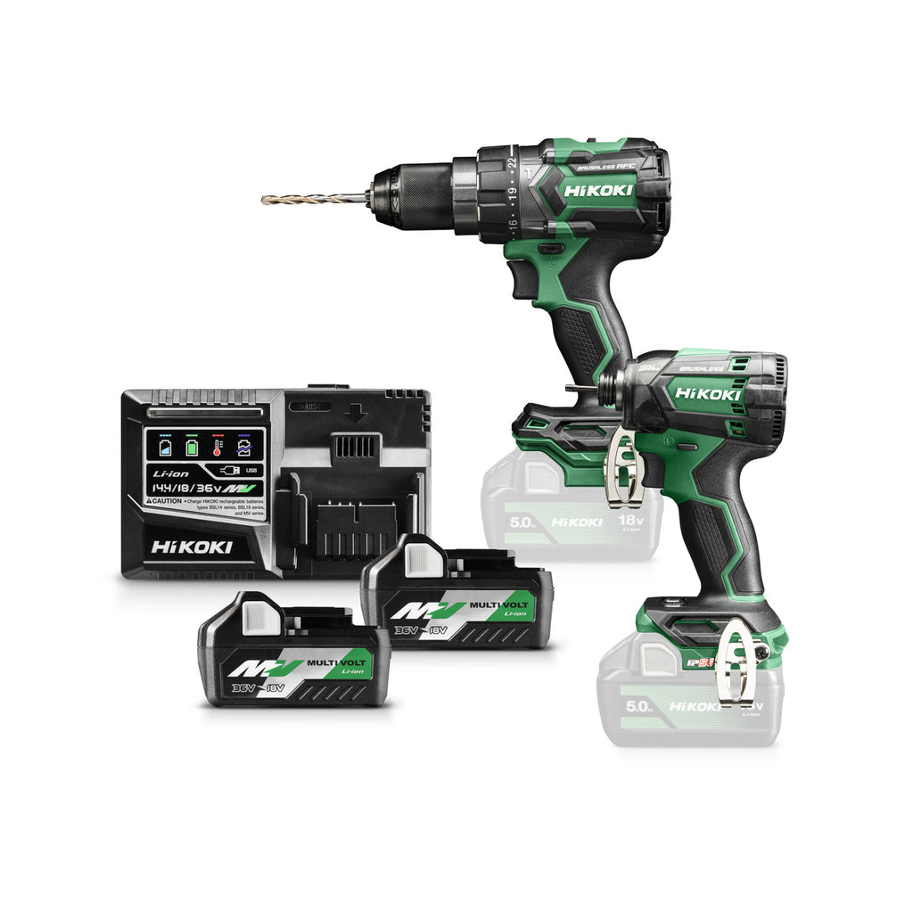  Hikoki KC18DCWBZ Pack 2 Machines 18V Perceuse 140Nm DV18DC & Visseuse 210Nm WH18DC 2x5.0 Ah Avec Coffret Hit-case