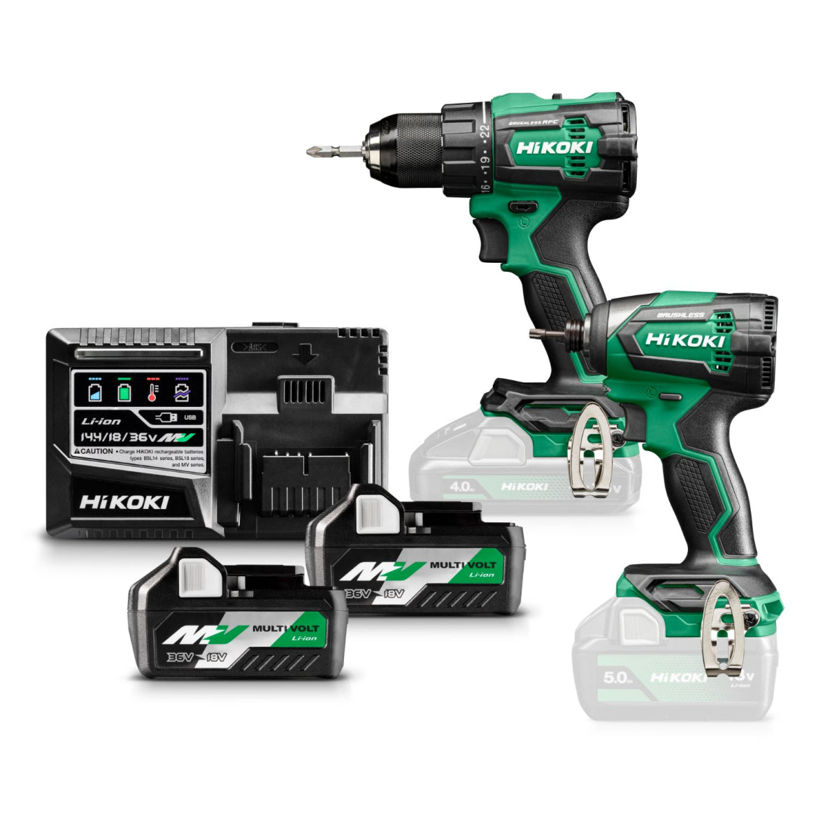  Hikoki KC18DEWAZ Pack 2 Machines 18V Perceuse 70Nm DS18DE & Visseuse 175NM WH18DE 2x5.0 Ah Avec Coffret Hit-case