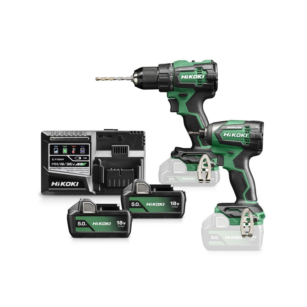  Hikoki KC18DEWCZ Pack 2 Machines 18V Perceuse 70Nm DV18DE & Visseuse 175NM WH18DE 2x5.0 Ah Avec Coffret Hit-case