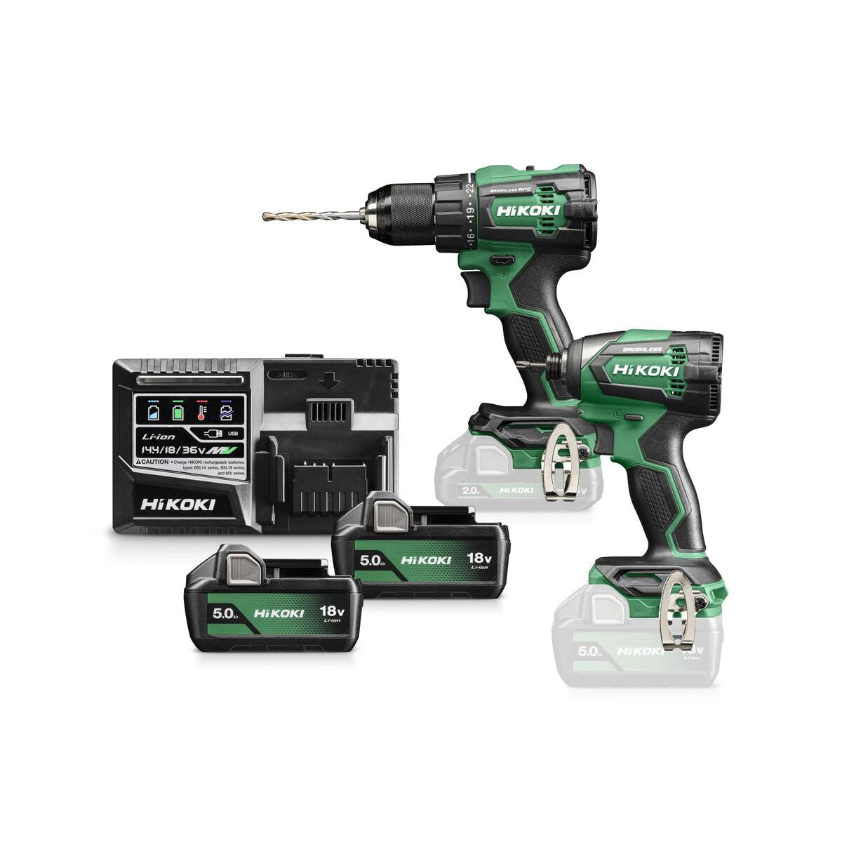  Hikoki KC18DEWCZ Pack 2 Machines 18V Perceuse 70Nm DV18DE & Visseuse 175NM WH18DE 2x5.0 Ah Avec Coffret Hit-case