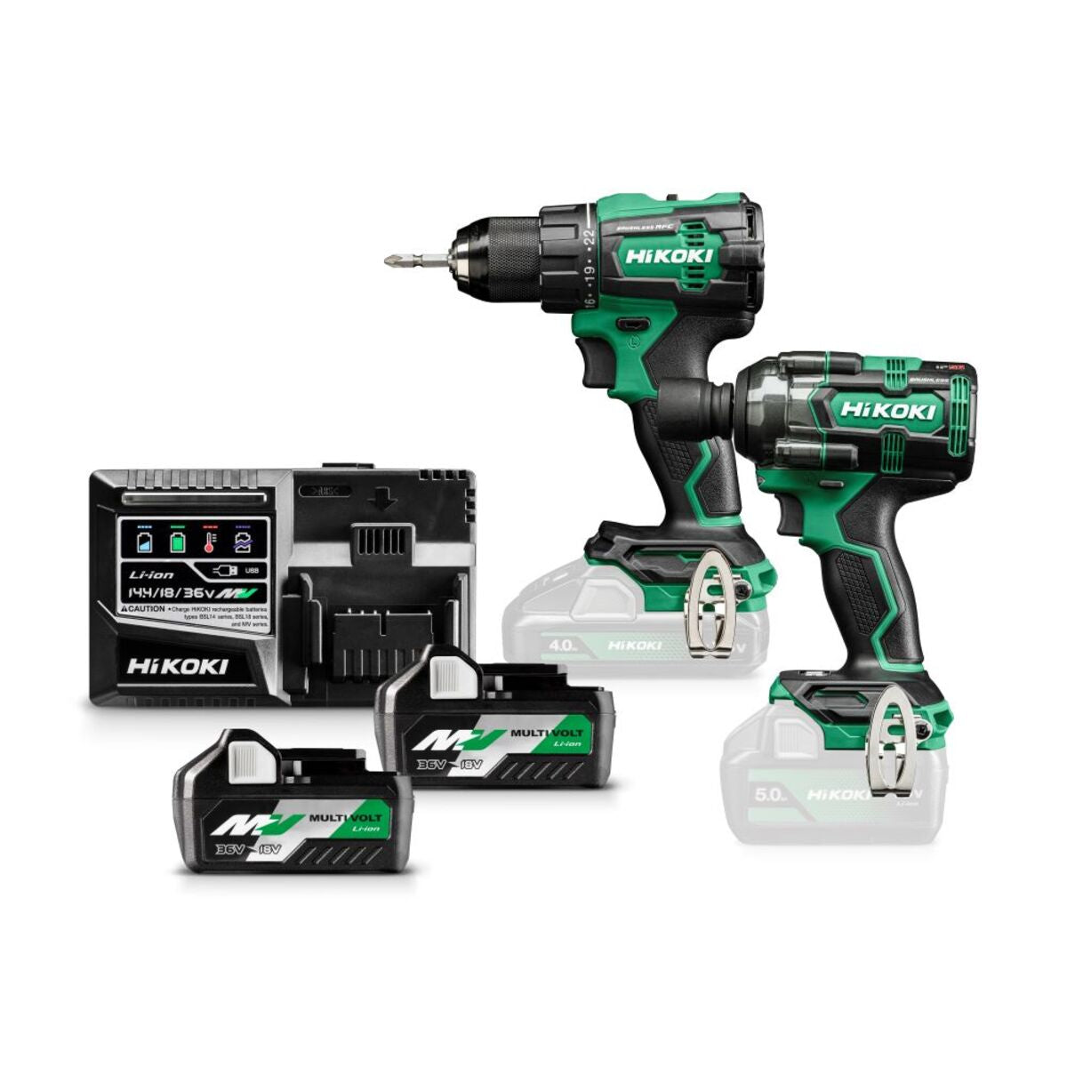  Hikoki KC18DEWJZ Pack 2 Machines 18V Perceuse 70Nm DS18DE & Boulonneuse 345Nm WR18DH 2x5Ah Avec Coffret Hit-case III