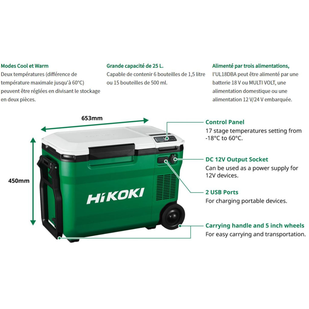 Makita Hikoki UL18DBAW4Z Glacière & Réchaud 25L (Machine Seule)
