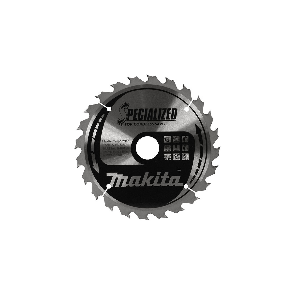  Makita B-09195 Lame Carbure Bois ø190x30x2mm 24dts ''Specialized''