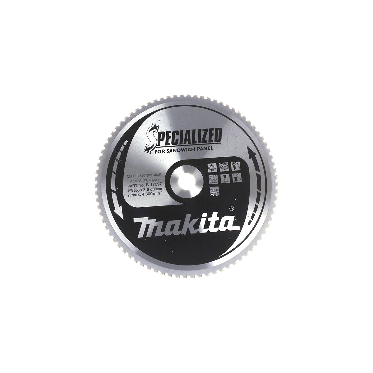  Makita B-17697 Lame De Scie Circulaire "Specialized" ø355mm 80Dts Pour Panneaux Sandwichs