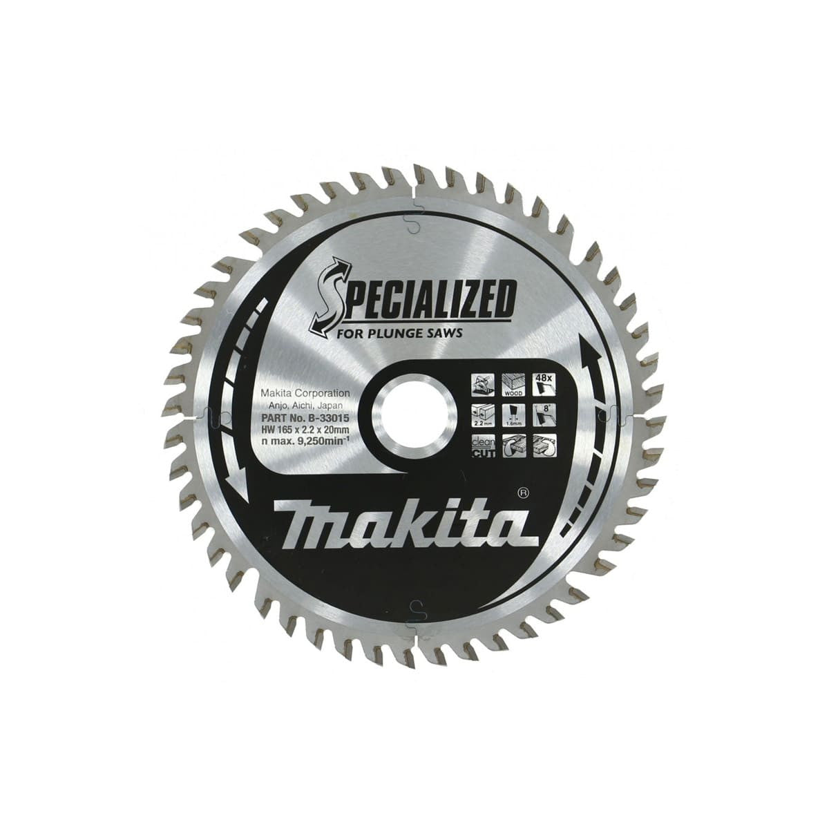  Makita B-33015 Lame Carbure Bois ø165x20x2.2mm 48dts "SPECIALIZED"