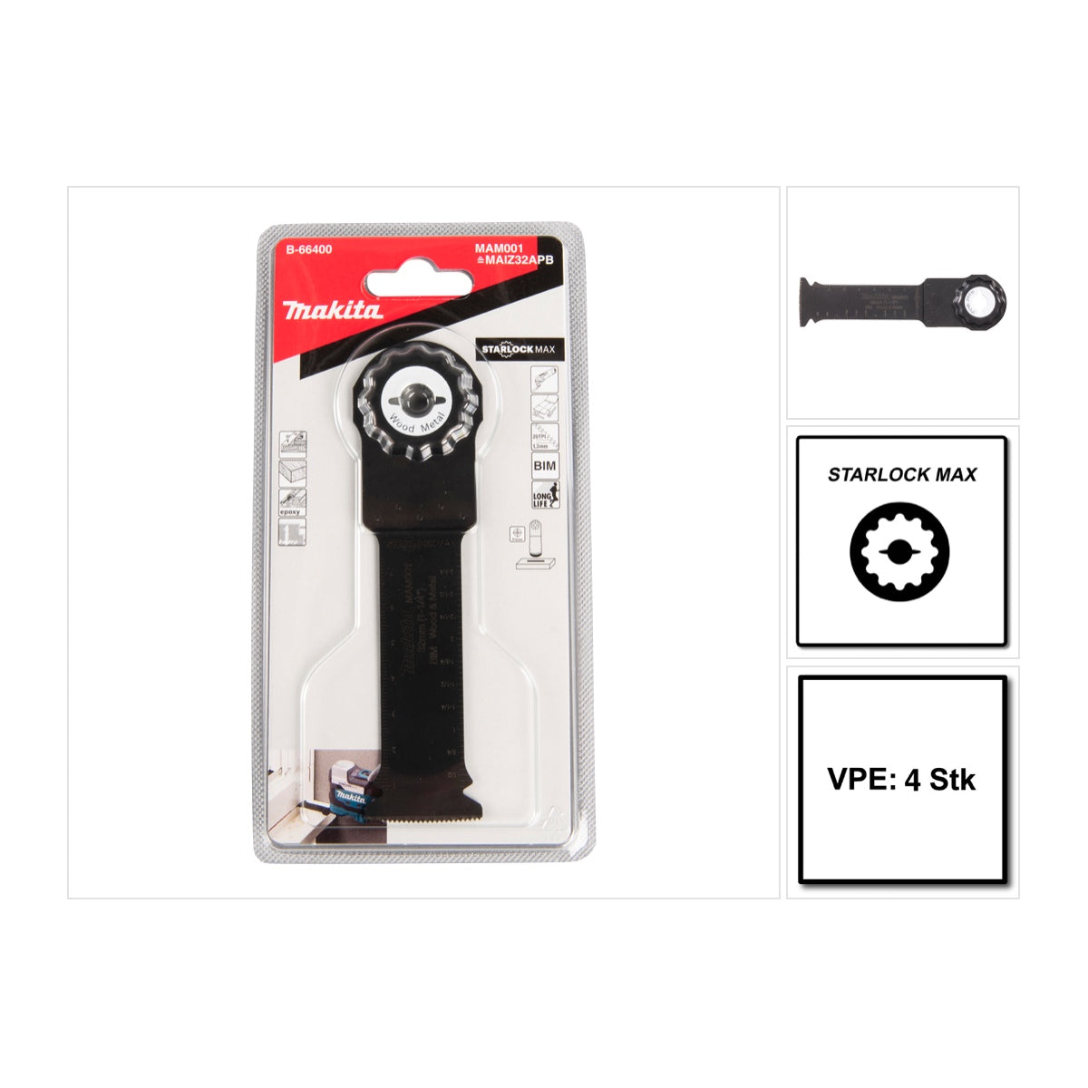  Makita B-66400 Lames Scie Plongeante BIM STARLOCK MAX Pour Bois Et Métal MAM001 (32x80mm)