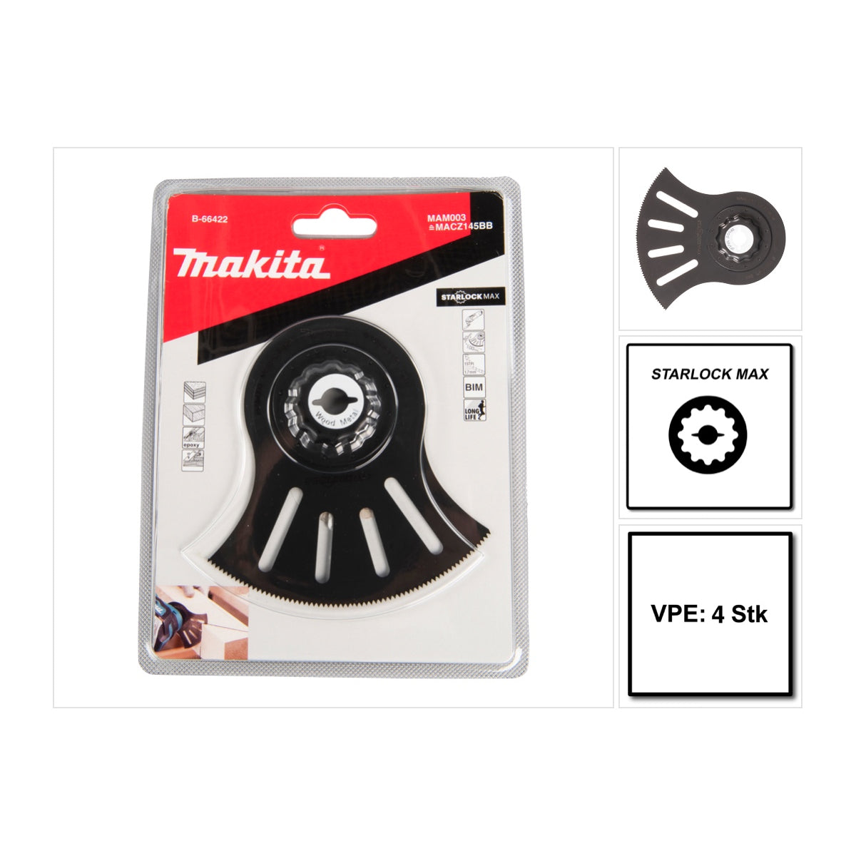  Makita B-66422 Lames Scie Plongeante BIM STARLOCK MAX Pour Bois Et Métal MAM003 (longueur 45mm Ø:100mm)