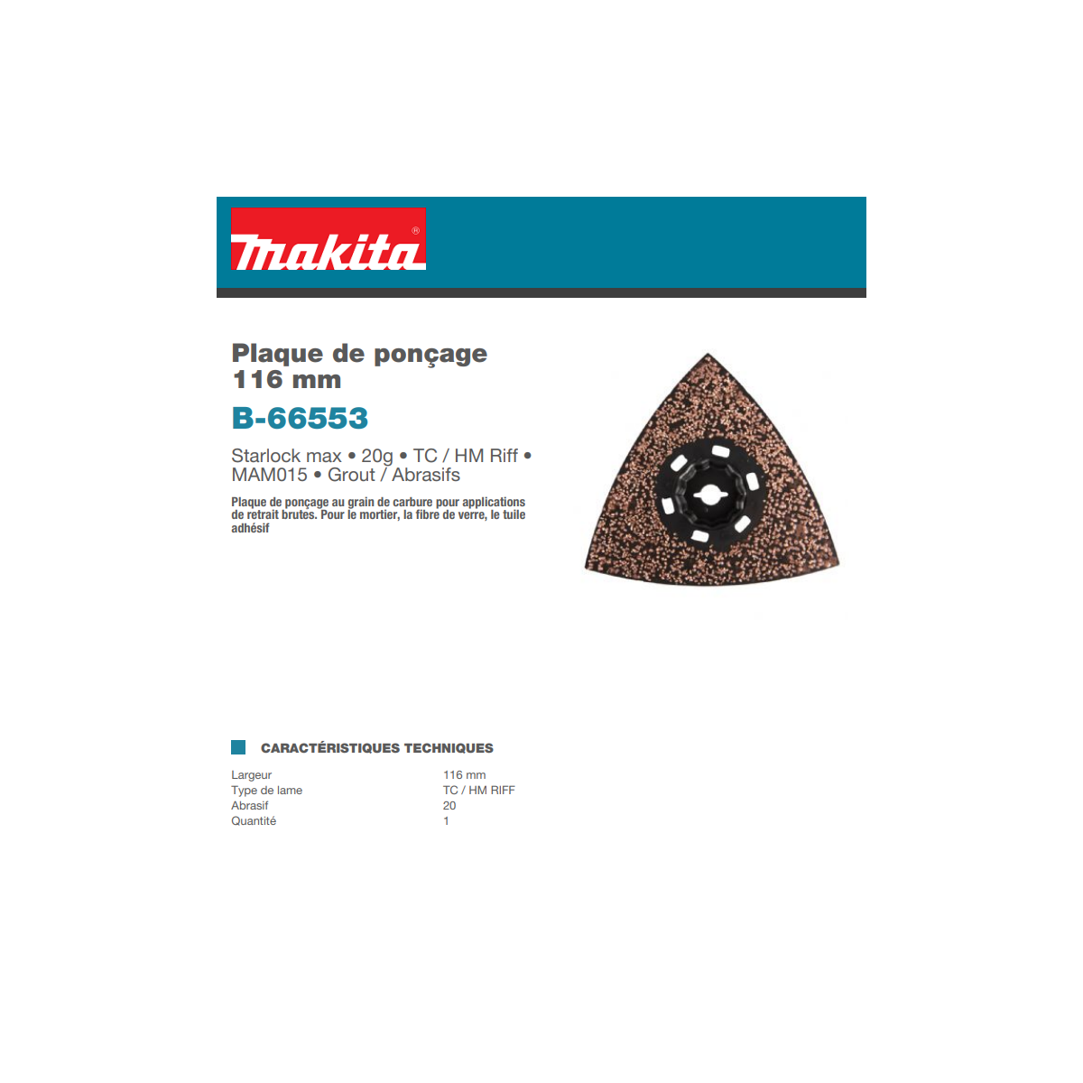  Makita B-66553 Plateau De Ponçage Carbure Starlock Max (116mm- 20g)