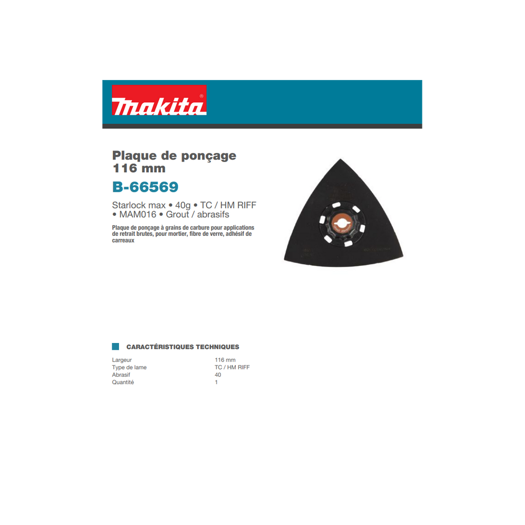  Makita B-66569 Plateau De Ponçage Carbure Starlock Max (116mm- 40g)