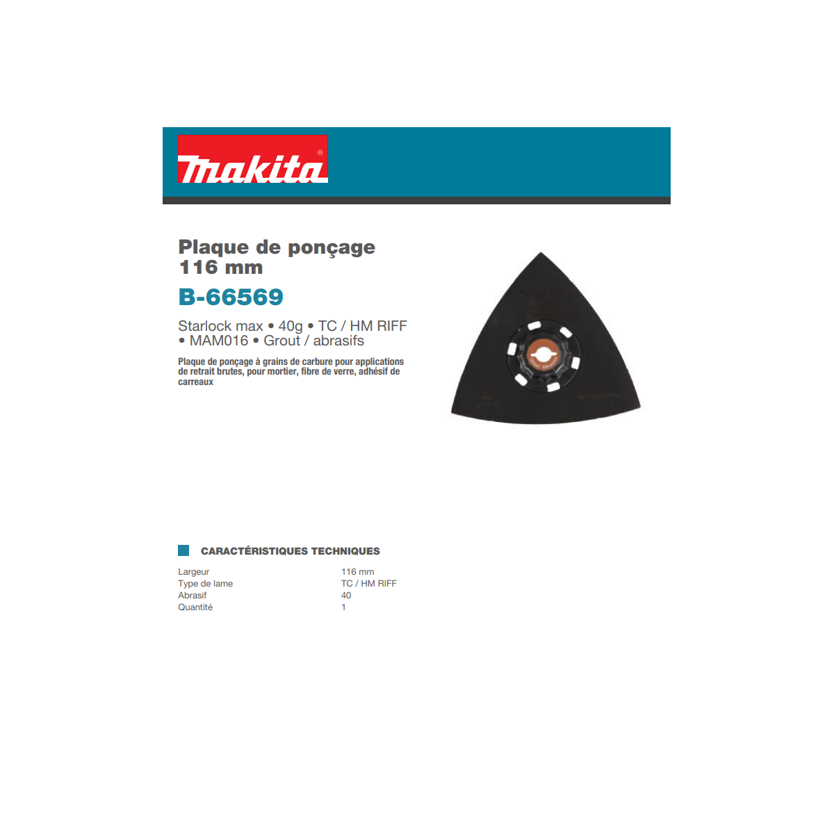  Makita B-66569 Plateau De Ponçage Carbure Starlock Max (116mm- 40g)