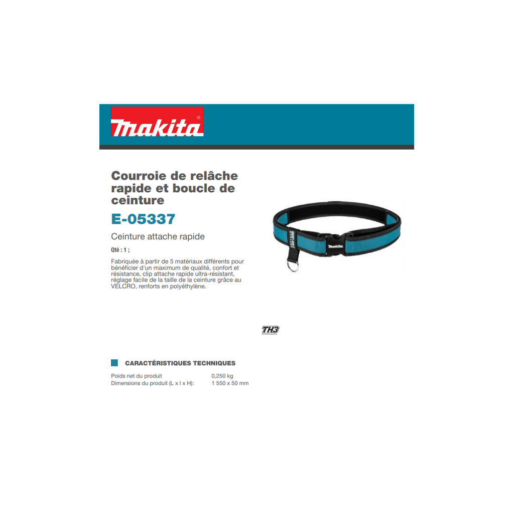  Makita Ceinture à Fermeture Rapide E-05337