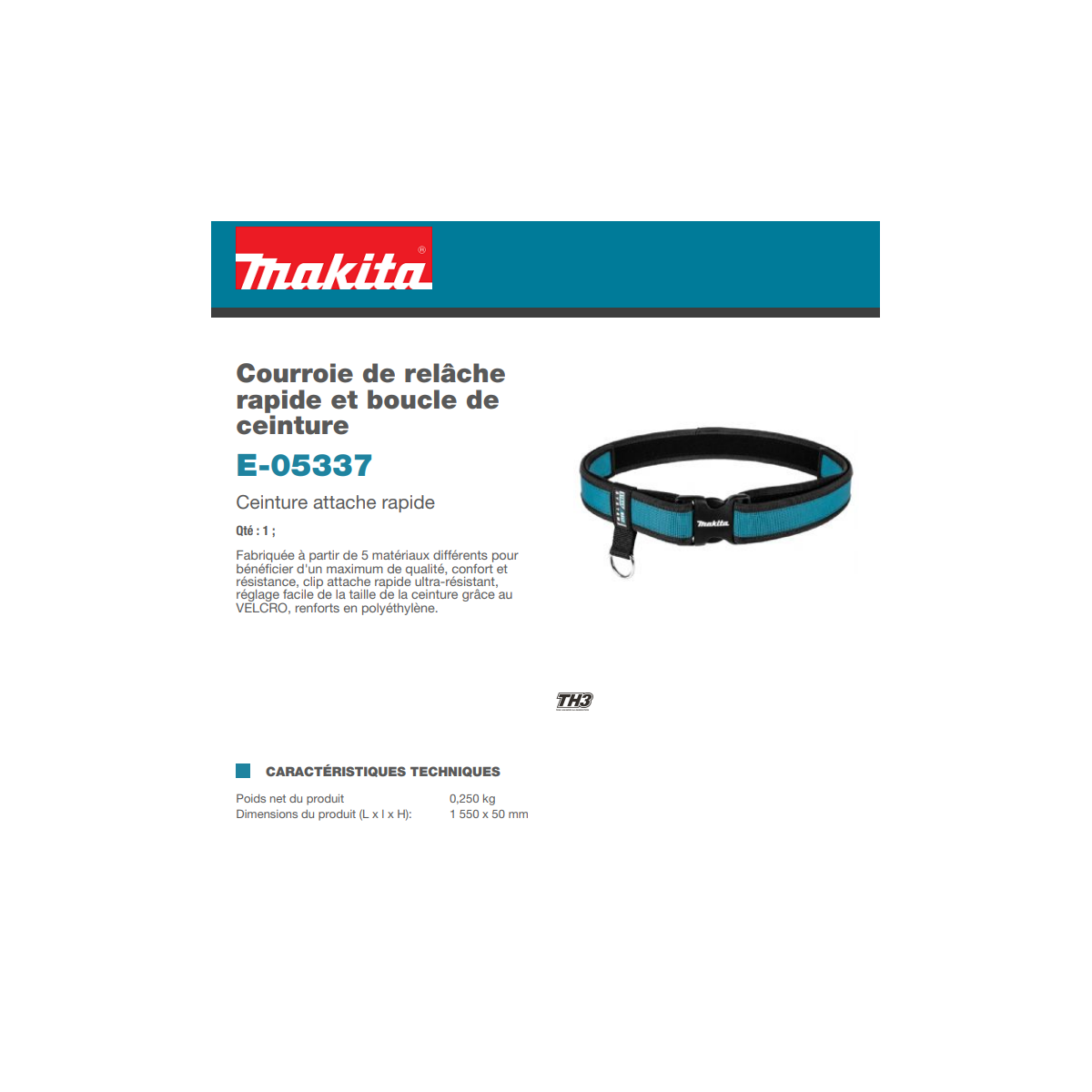  Makita Ceinture à Fermeture Rapide E-05337