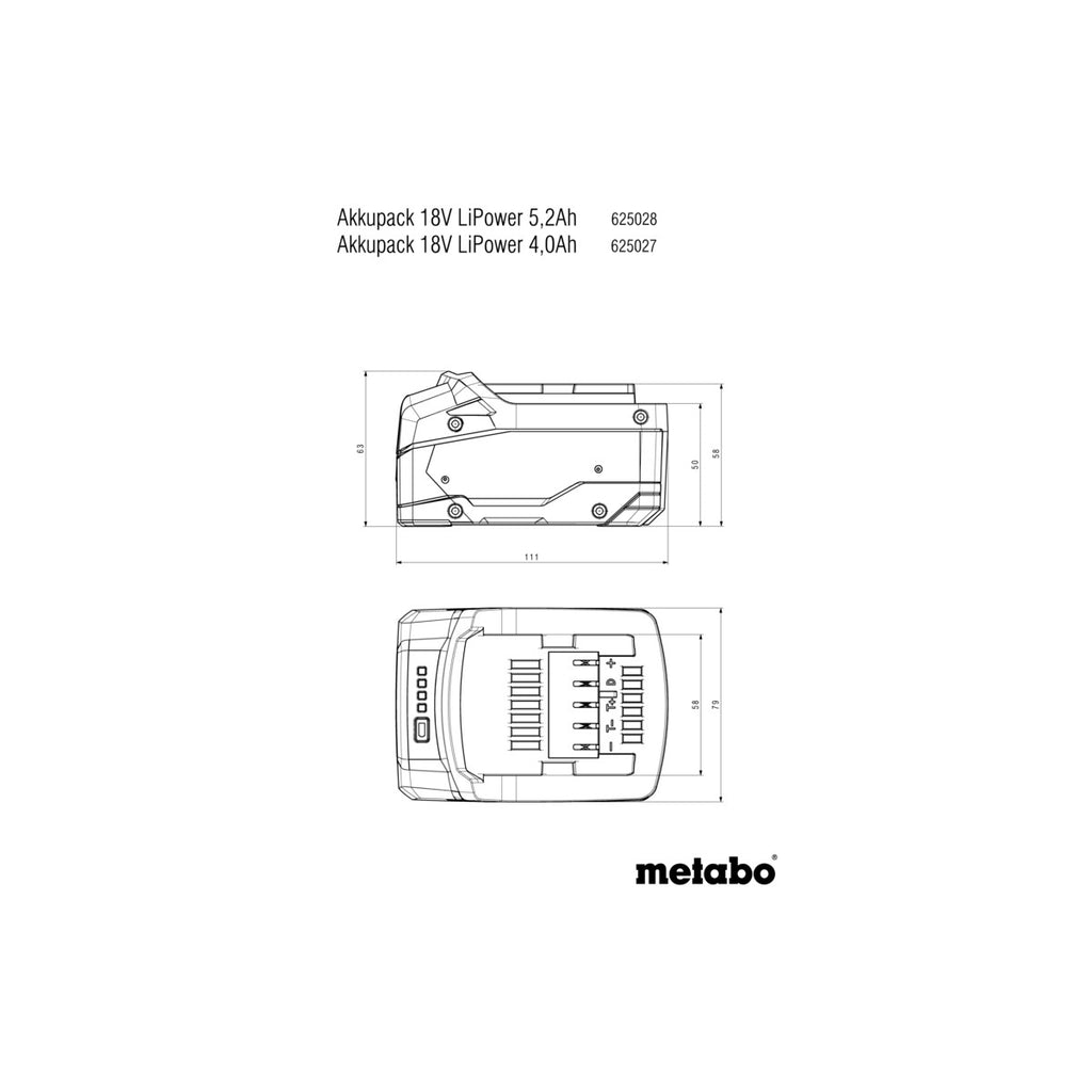  Metabo Batterie 18V 4.0Ah Li-ion Li-power Avec Témoin De Charge (625027000)