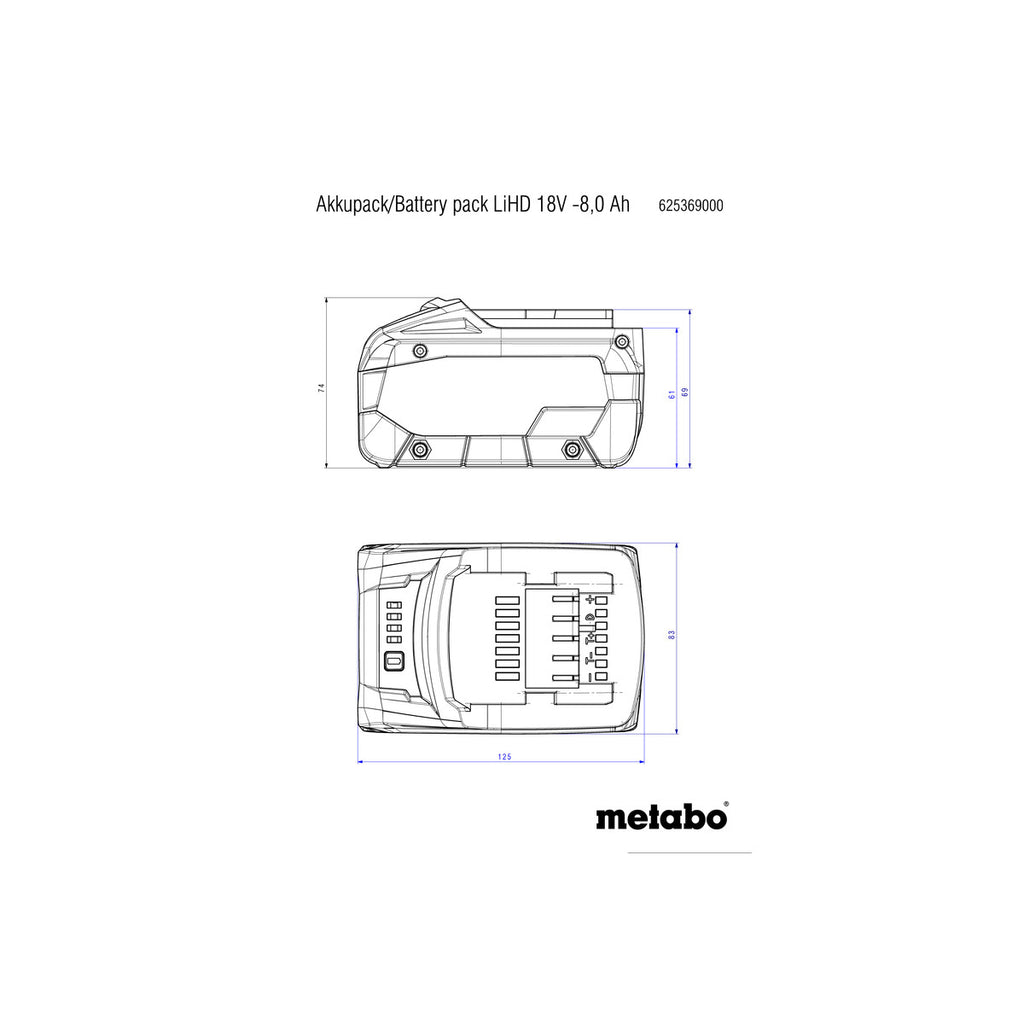  Metabo Batterie Li-ion 18V 8.0Ah Li-HD (625369000)