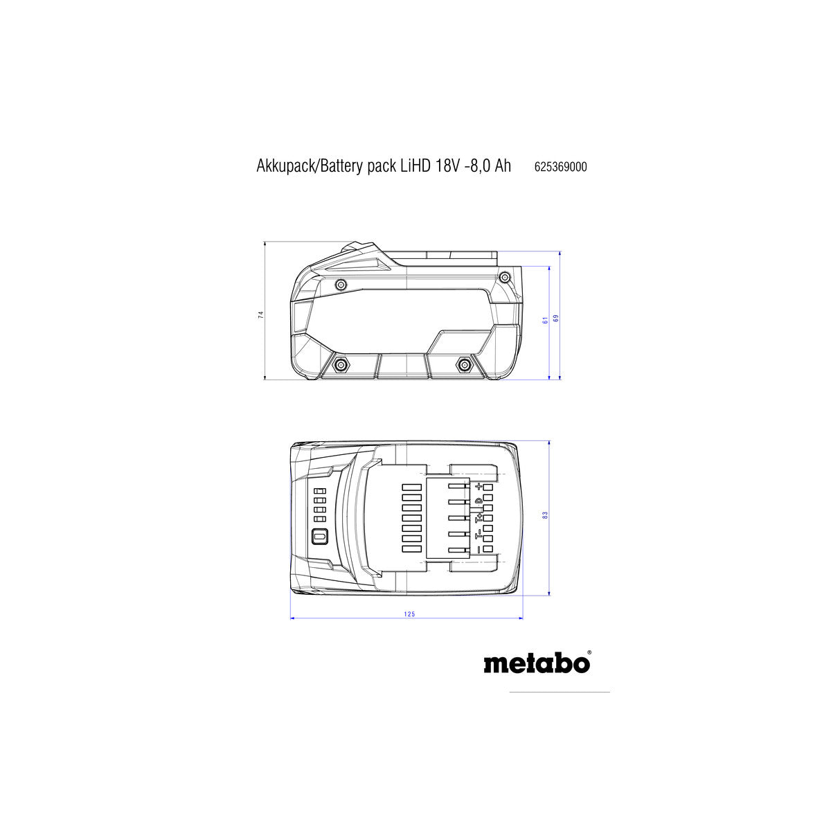  Metabo Batterie Li-ion 18V 8.0Ah Li-HD (625369000)