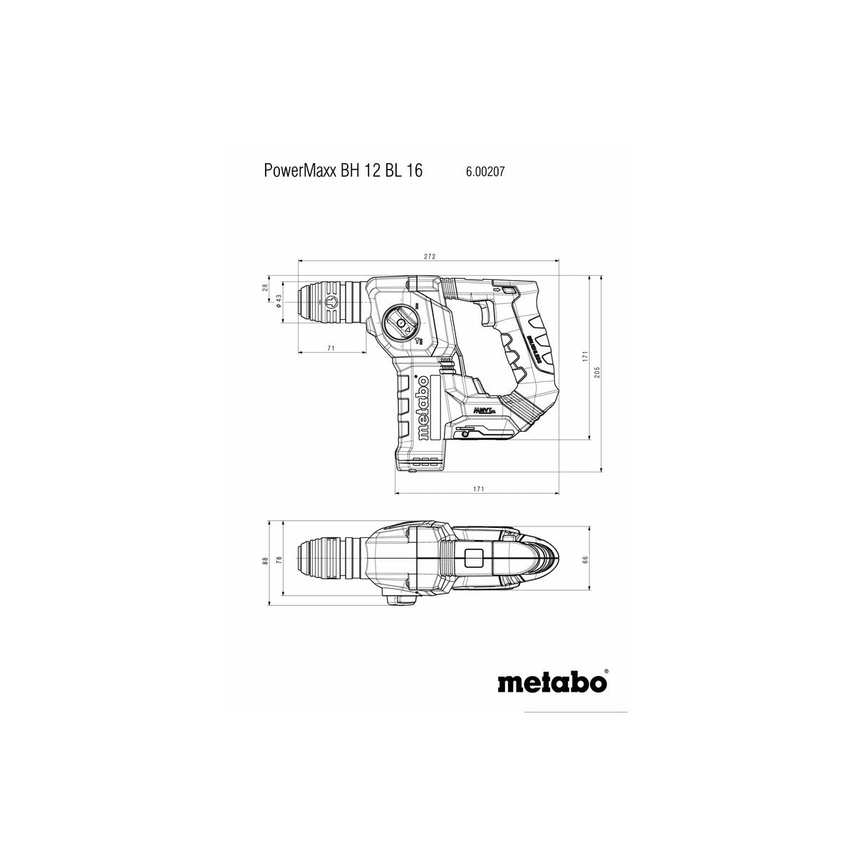  Metabo BH 12 BL 16 Marteau, Perforateur Sans Fil 12V Avec Coffret MetaBOX (600207840)