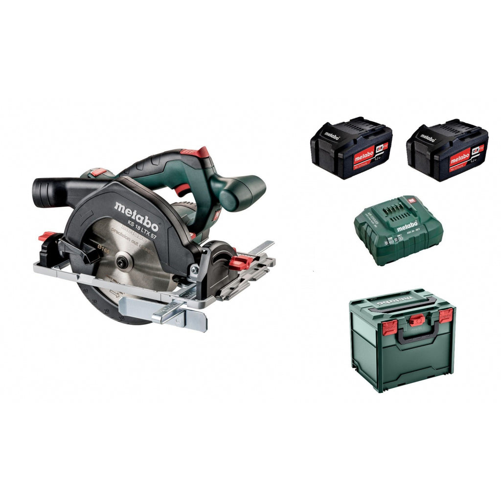  Metabo KS 18 LTX 57 Scie Circulaire 18V ø165mm 2X5.2AH LI-POWER Avec Coffret MetaBOX (601857700)
