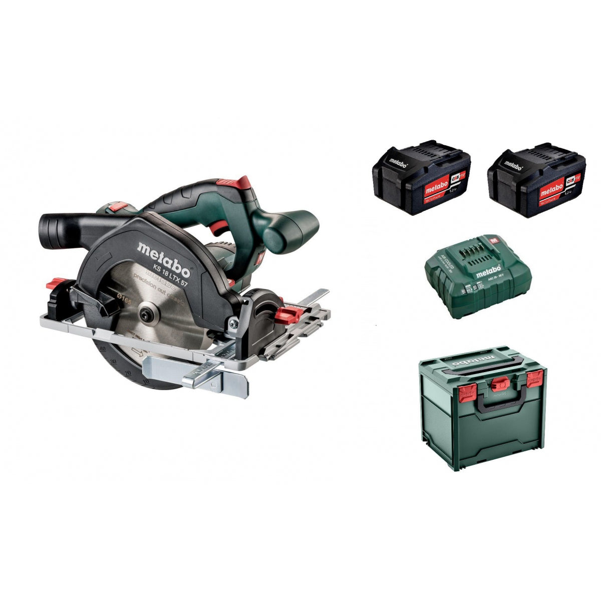  Metabo KS 18 LTX 57 Scie Circulaire 18V ø165mm 2X5.2AH LI-POWER Avec Coffret MetaBOX (601857700)