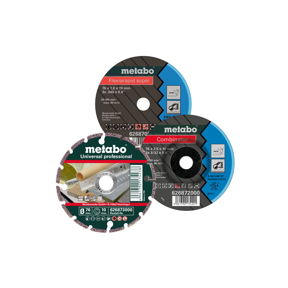  Metabo Set De 3 Disques ø76mm Pour Meuleuse D'angle (626879000)