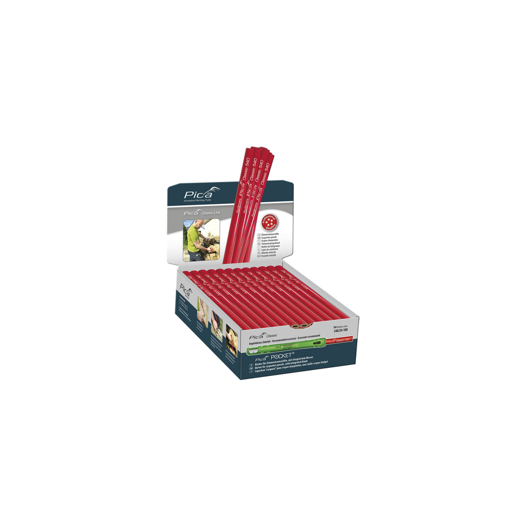  Pica Classic 540 Boite De 100 Crayons De Charpentier, Ovale, Rouge, 24cm 540/24-100