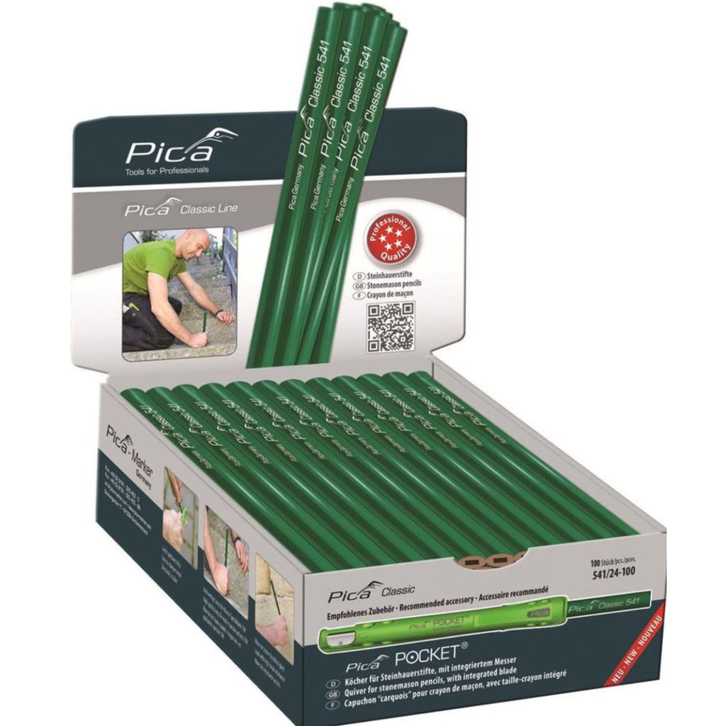  Pica Classic 541 Boite De 100 Crayons De Maçon, Ovale, Vert, 24cm 541/24-100